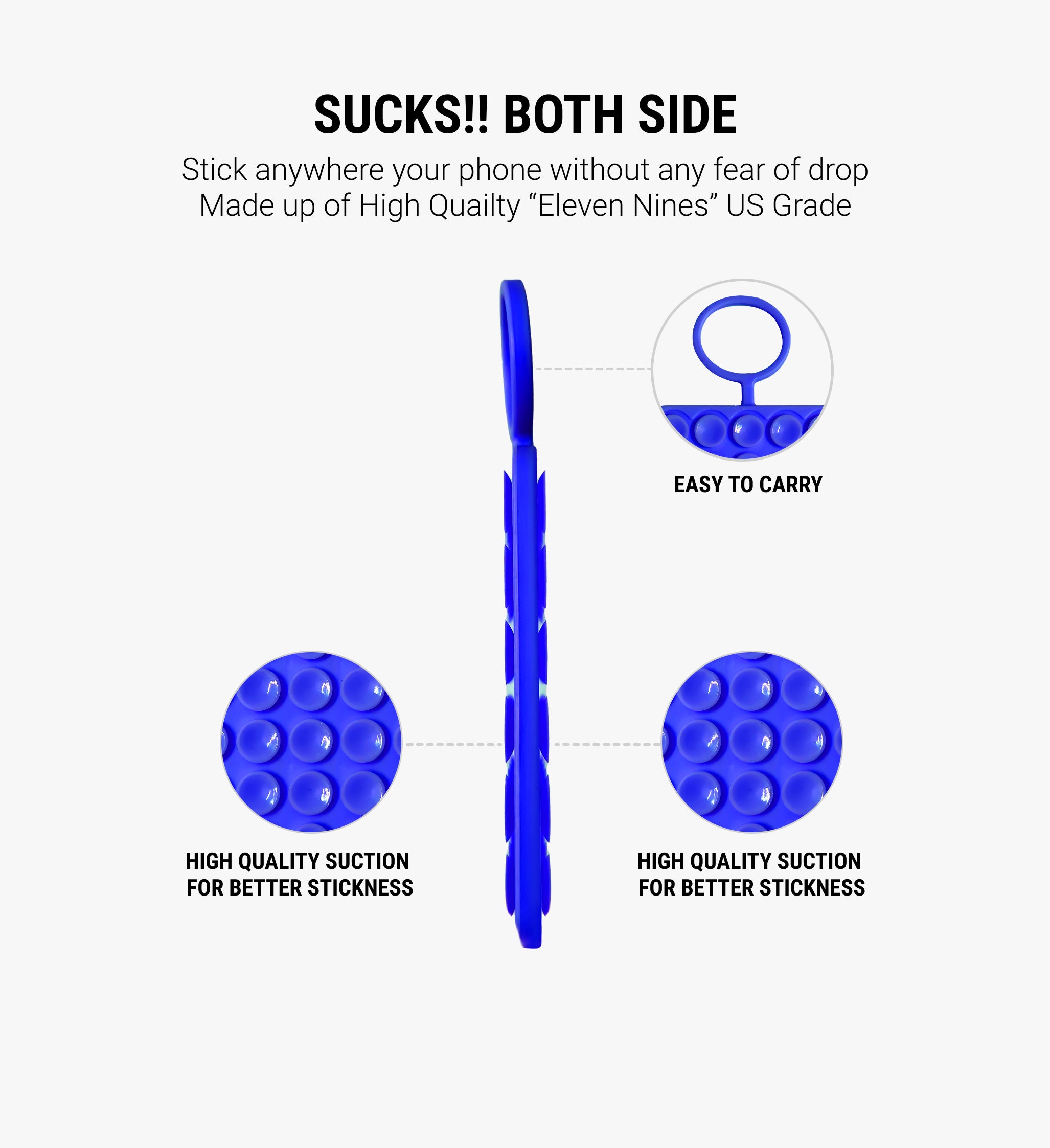 Double-Sided with Ring Silicone Suction Cup Phone Holder - Deep Blue