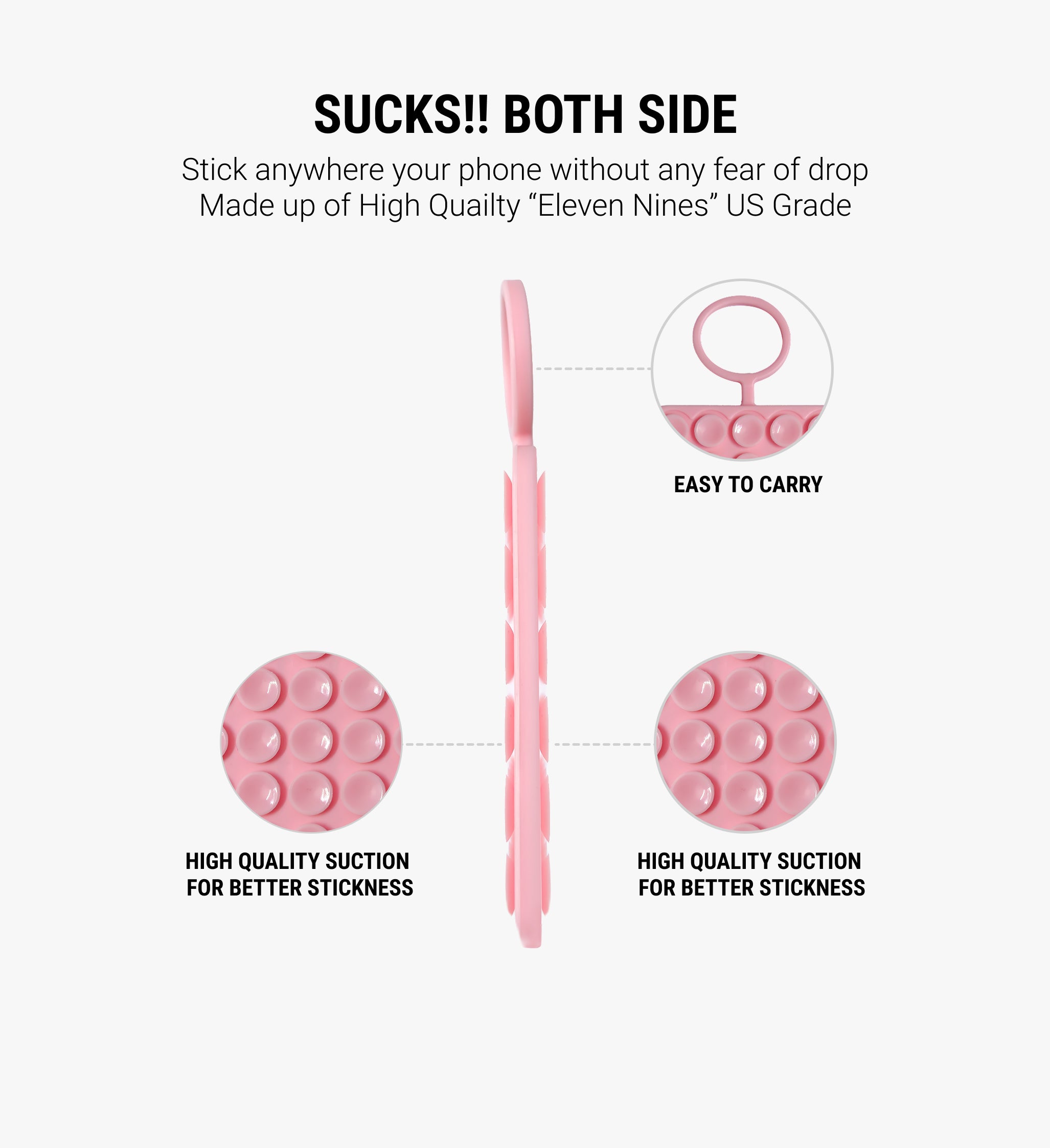 Double-Sided with Ring Silicone Suction Cup Phone Holder - Pink