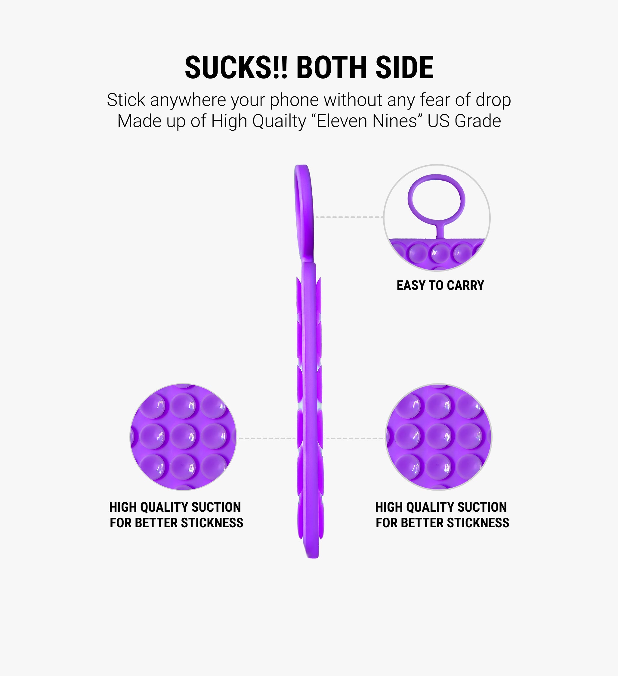 Double-Sided with Ring Silicone Suction Cup Phone Holder - Purple