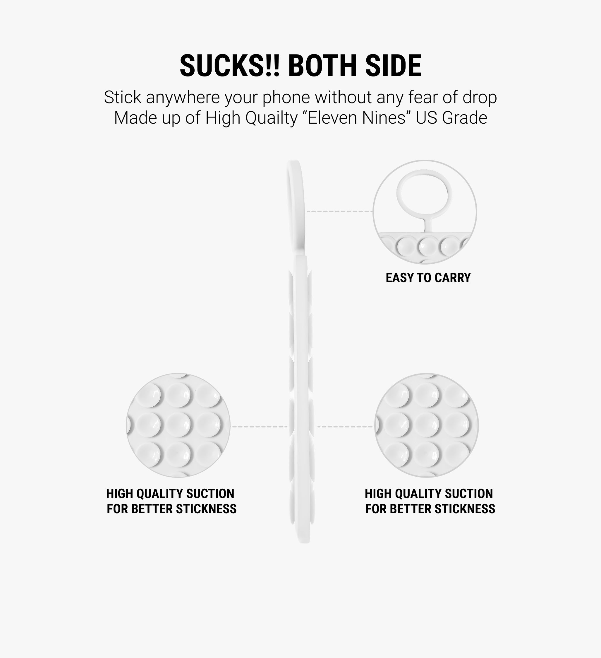 Double-Sided with Ring Silicone Suction Cup Phone Holder - White